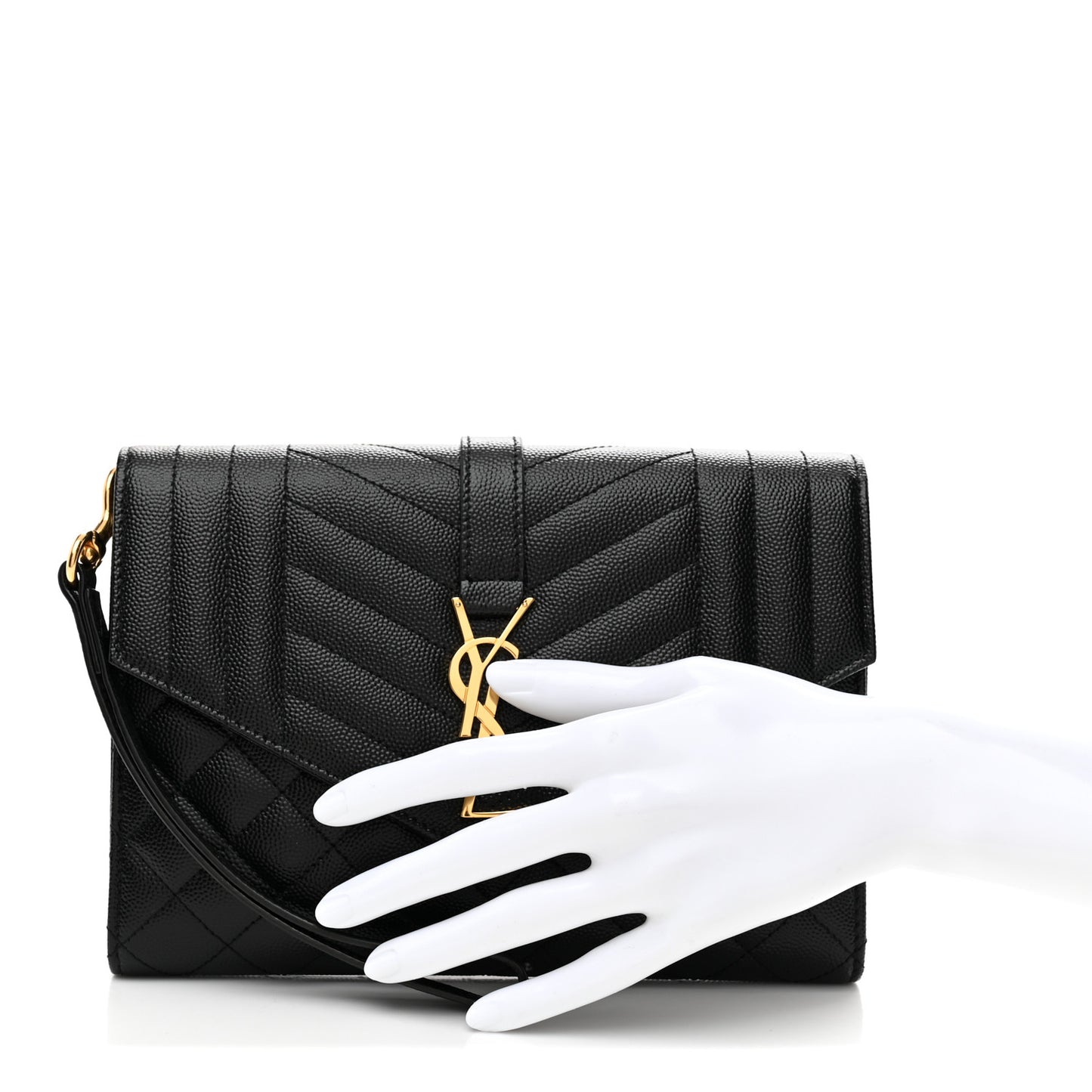Grain De Poudre Textured Mixed Matelasse Triquilt Monogram Clutch Black