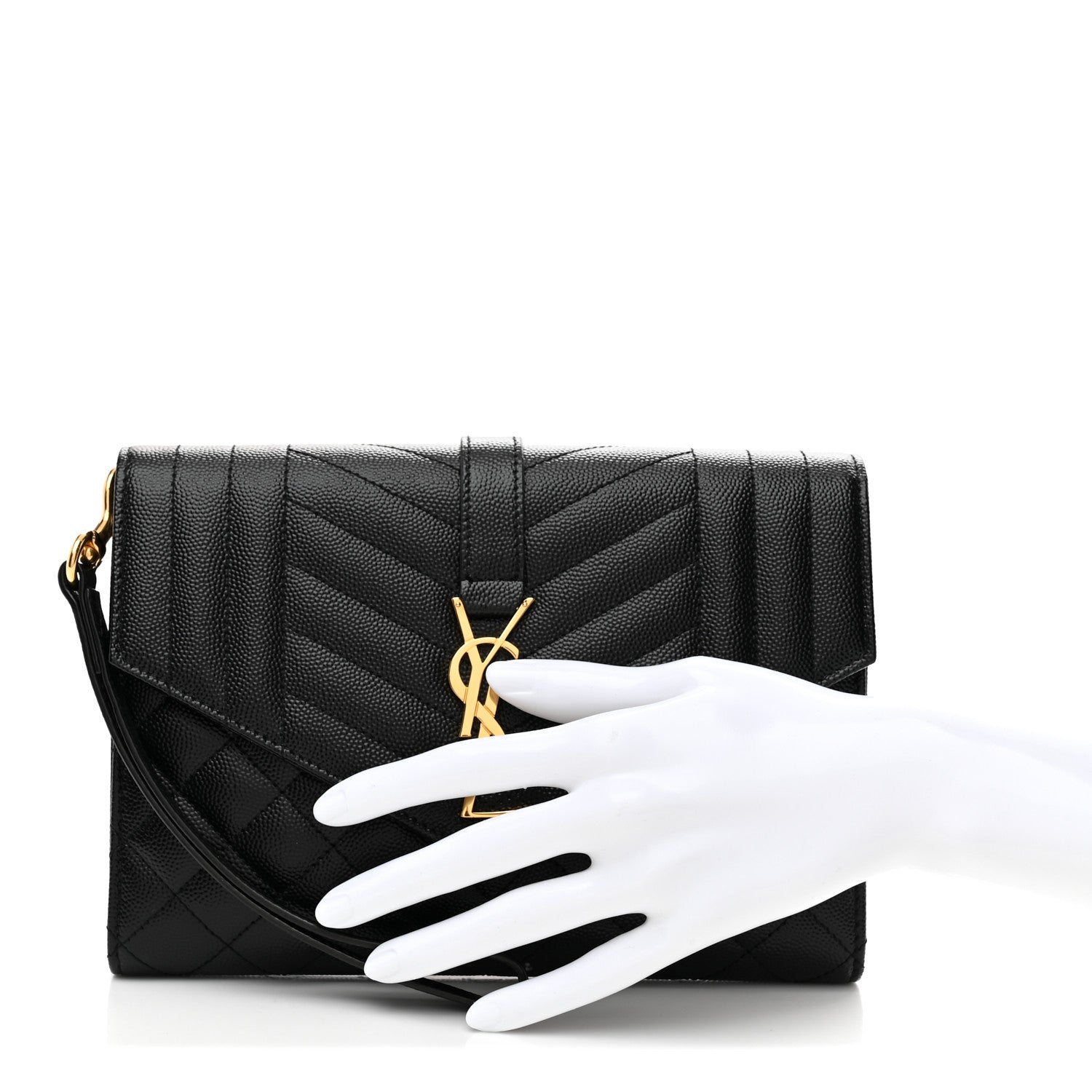 Saint Laurent Grain De Poudre Textured Mixed Matelasse Triquilt Monogram Clutch Black 2 of 7