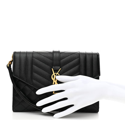 Saint Laurent Grain De Poudre Textured Mixed Matelasse Triquilt Monogram Clutch Black 2 of 7