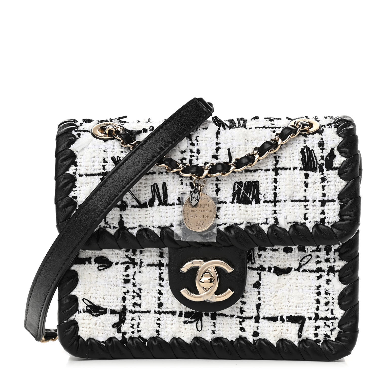 Chanel Tweed Braided Calfskin Mini My Own Frame Flap Grey Black 1 of 11