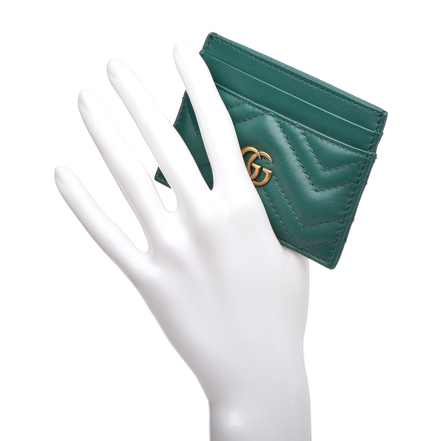 Gucci Calfskin Matelasse GG Marmont Card Holder Emerald Green 2 of 7
