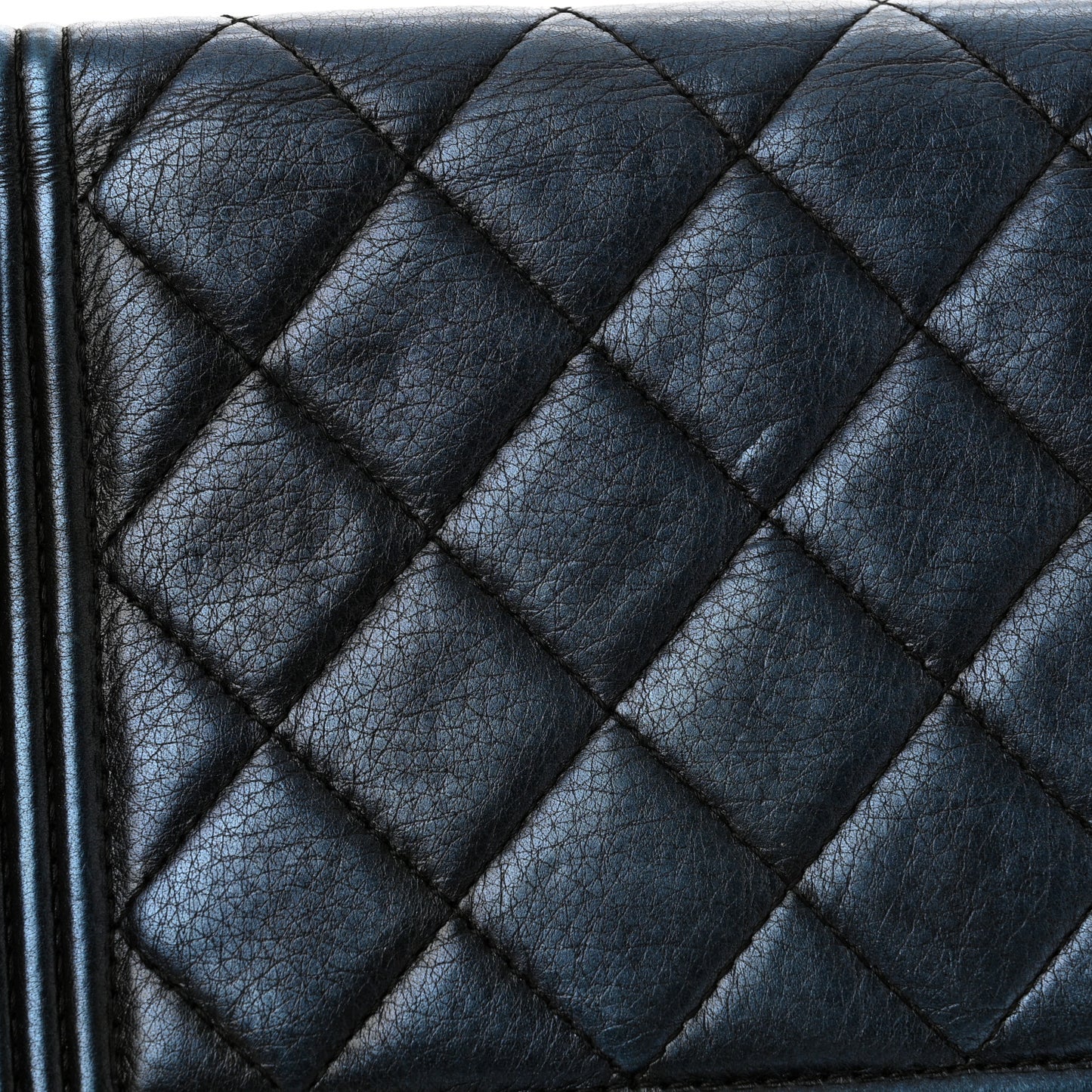 Metallic Calfskin Quilted Boy Wallet On Chain WOC Navy Blue