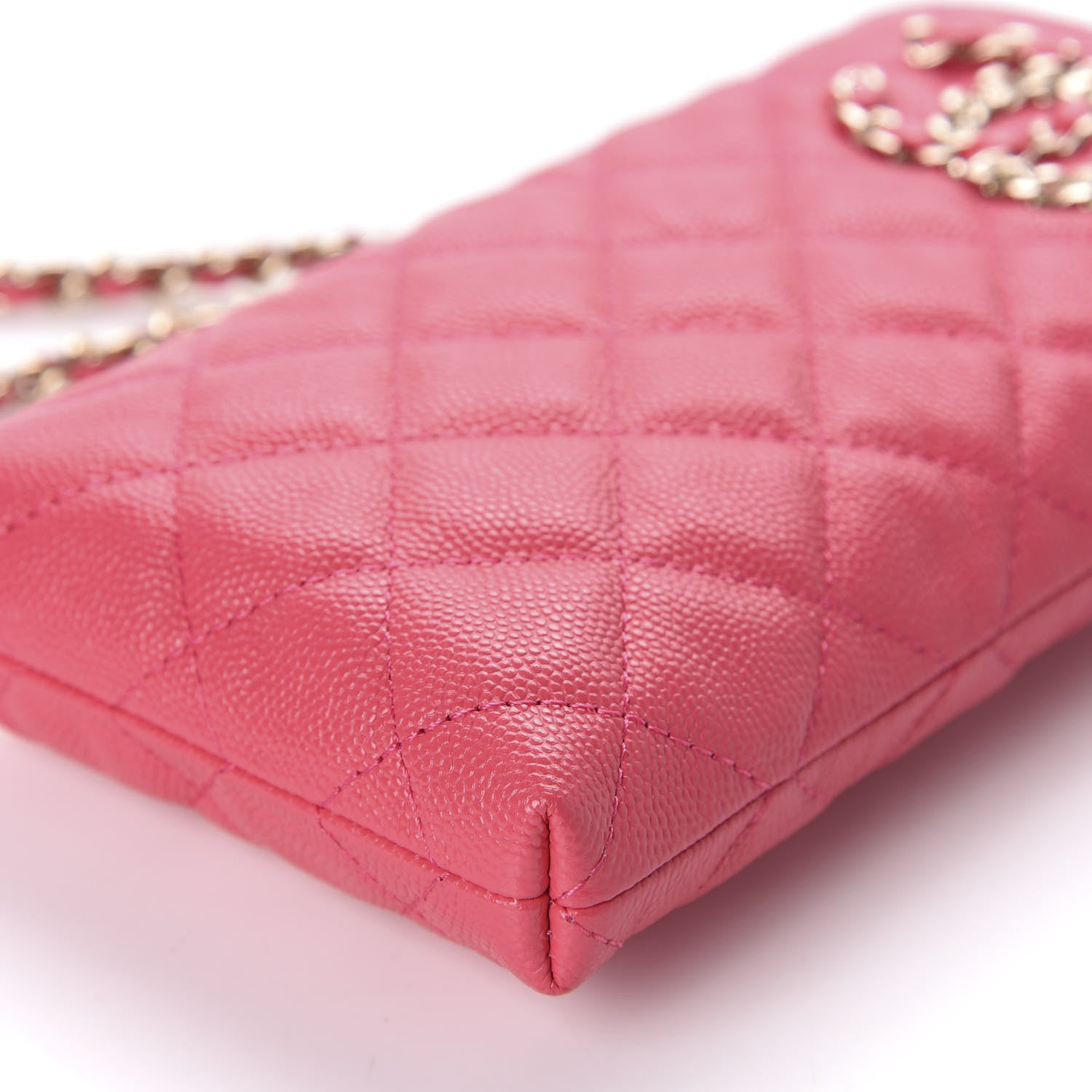 Chanel Caviar Quilted French New Wave Phone Holder With Chain Pink 6 of 11