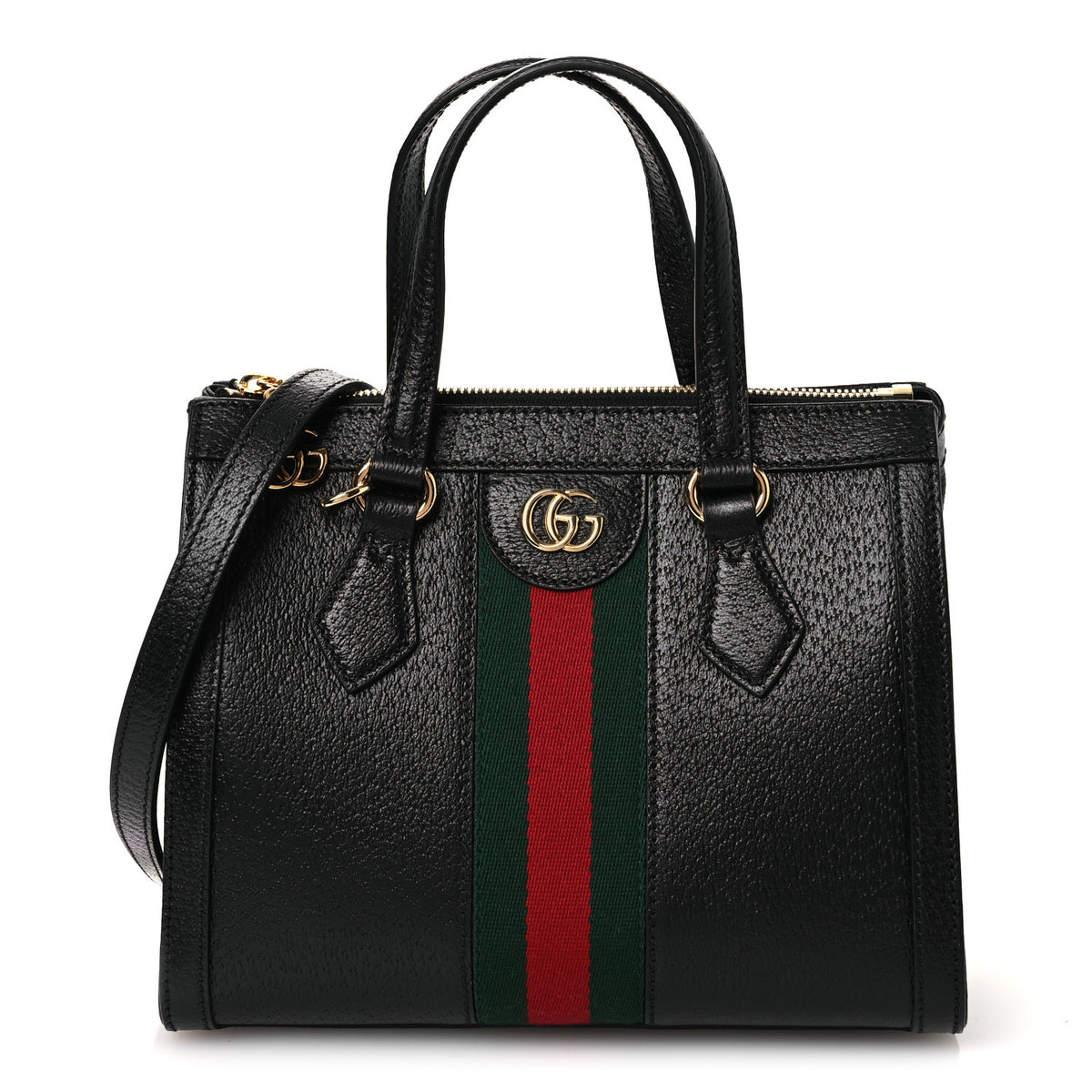Gucci Textured Calfskin Web Small Ophidia Tote Bag Black 1 of 10