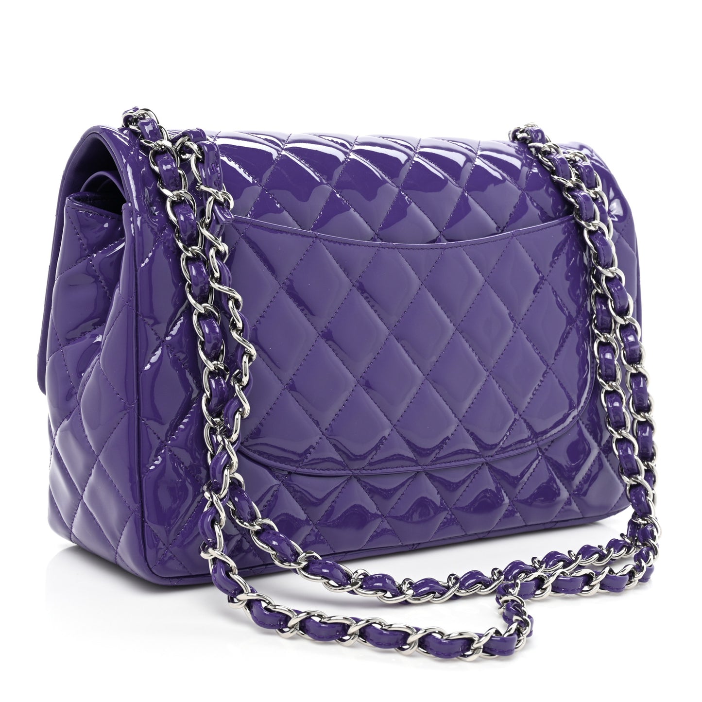 Patent Calfskin Quilted Jumbo Double Flap Purple
