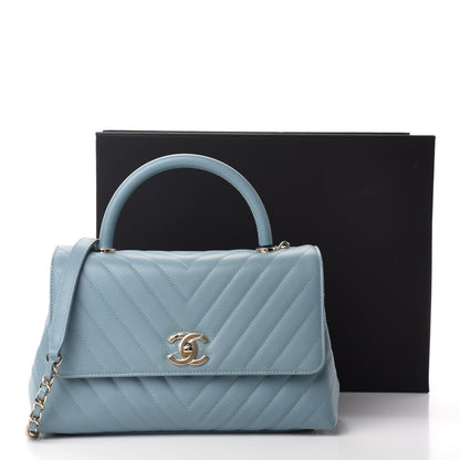 Chanel Caviar Chevron Quilted Small Coco Handle Flap Blue 11 of 11