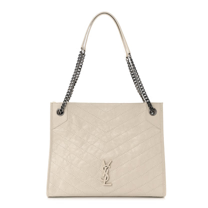 Saint Laurent Crinkled Calfskin Matelasse Monogram Medium Niki Shopper Tote Crema Soft 1 of 10