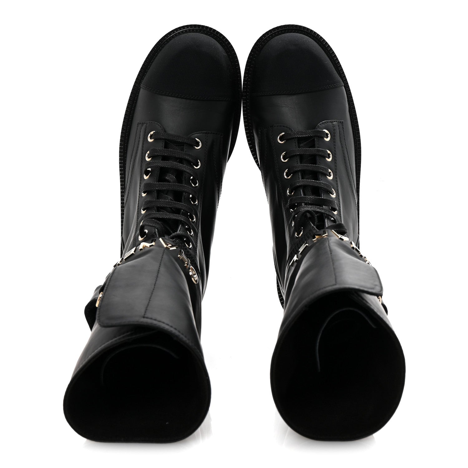 Chanel Shiny Calfskin Lace Up Combat Boots 38 Black 2 of 9