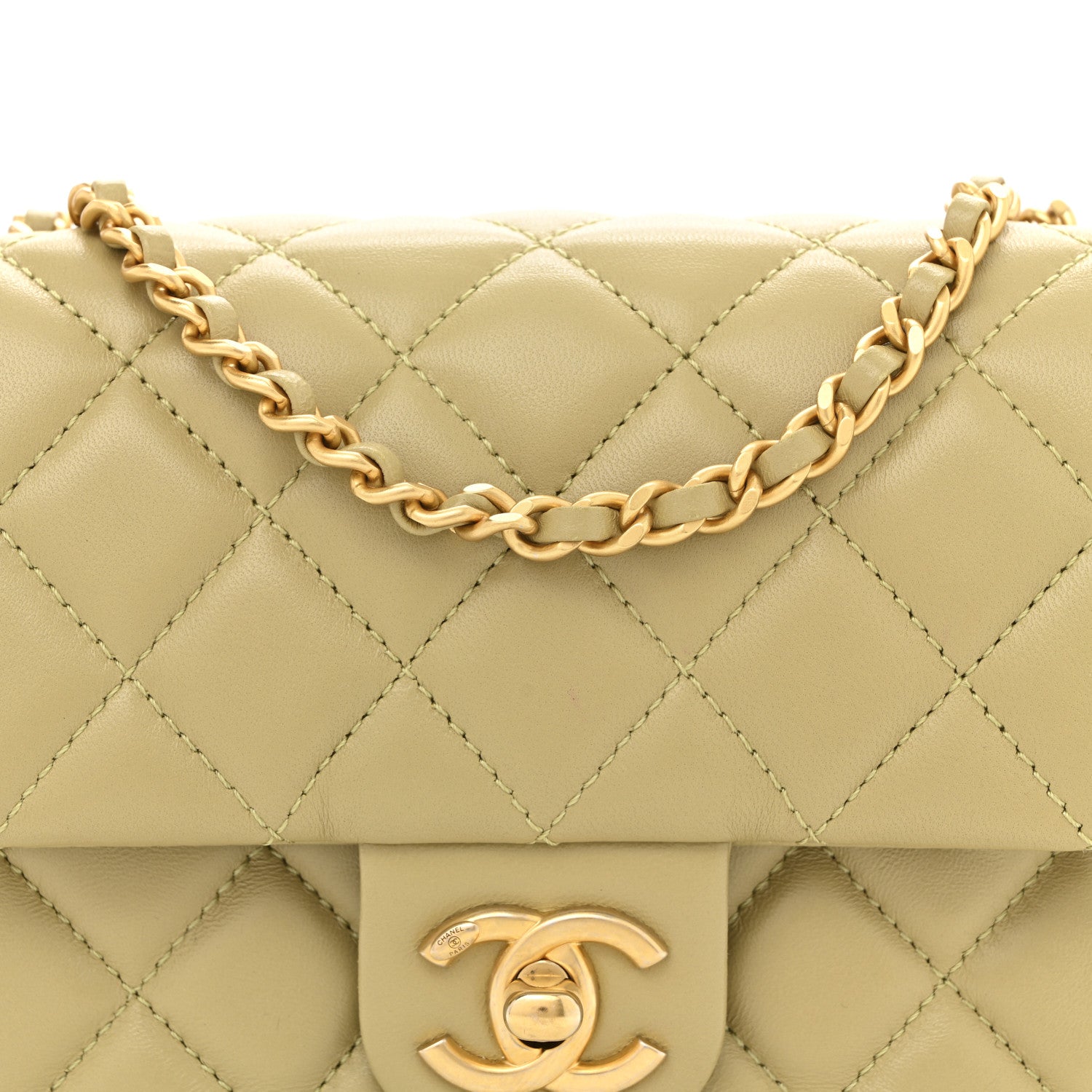 Chanel Lambskin Enamel Quilted Mini Coco Hearts Square Flap Light Green 8 of 12