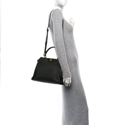 Fendi Vitello Seta Shiny Nappa Medium Peekaboo Iconic Satchel Verde Prato Makeup 2 of 10