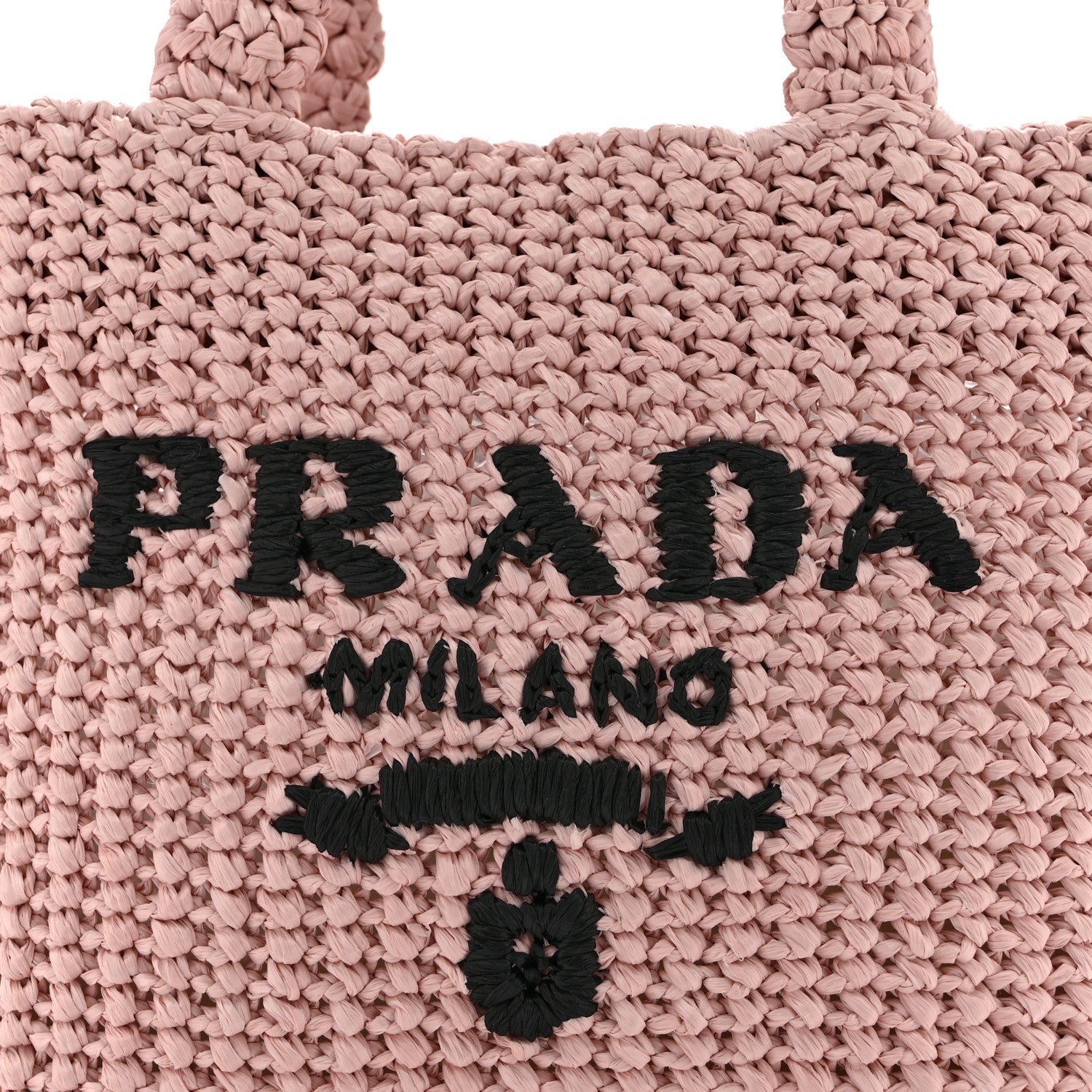 Prada Yarn Raffia Effect Crochet Small Logo Tote Alabastro 8 of 10
