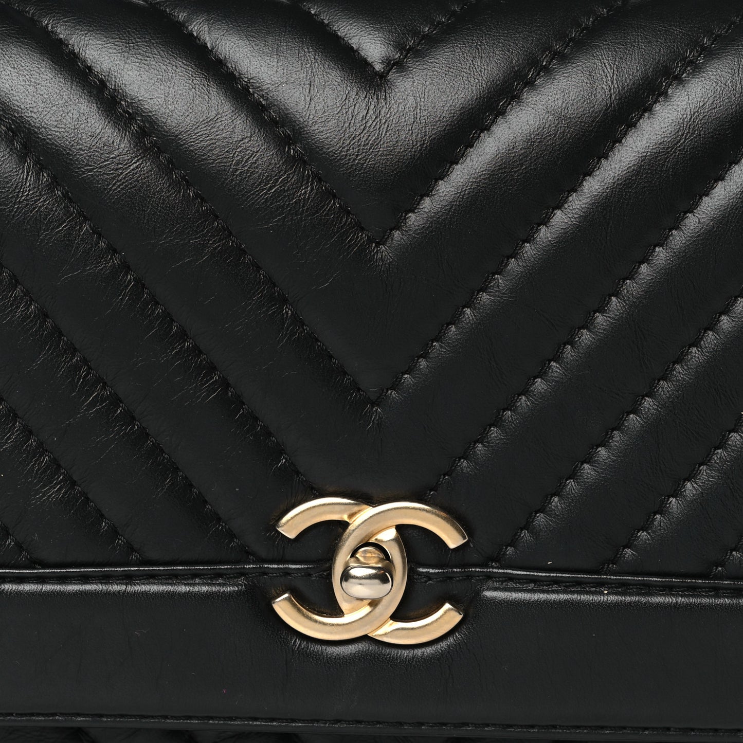 Calfskin Chevron Quilted Top Handle Flap Black