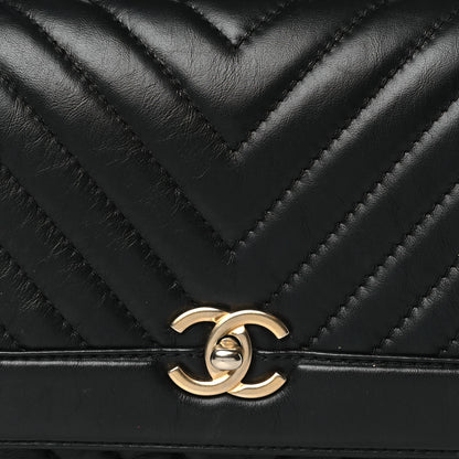 Chanel Calfskin Chevron Quilted Top Handle Flap Black 8 of 10