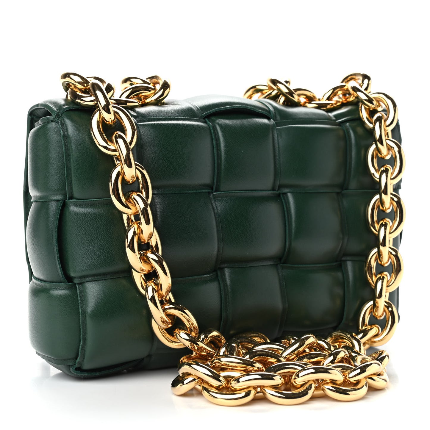 Lambskin Maxi Intreccio Padded Chain Cassette Crossbody Bag Raintree