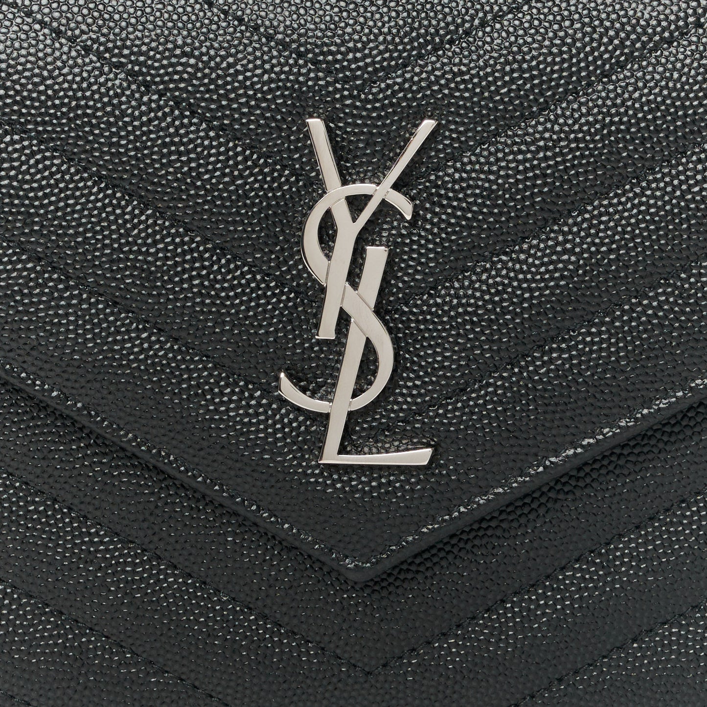 Grain De Poudre Matelasse Chevron Monogram Envelope Chain Wallet Black