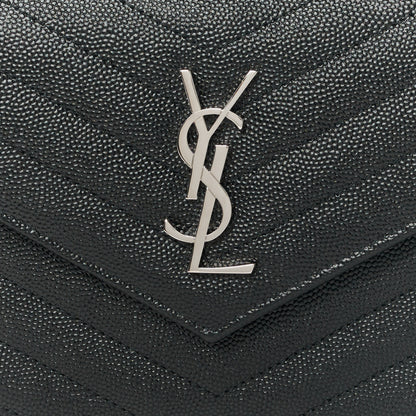 Saint Laurent Grain De Poudre Matelasse Chevron Monogram Envelope Chain Wallet Black 8 of 10