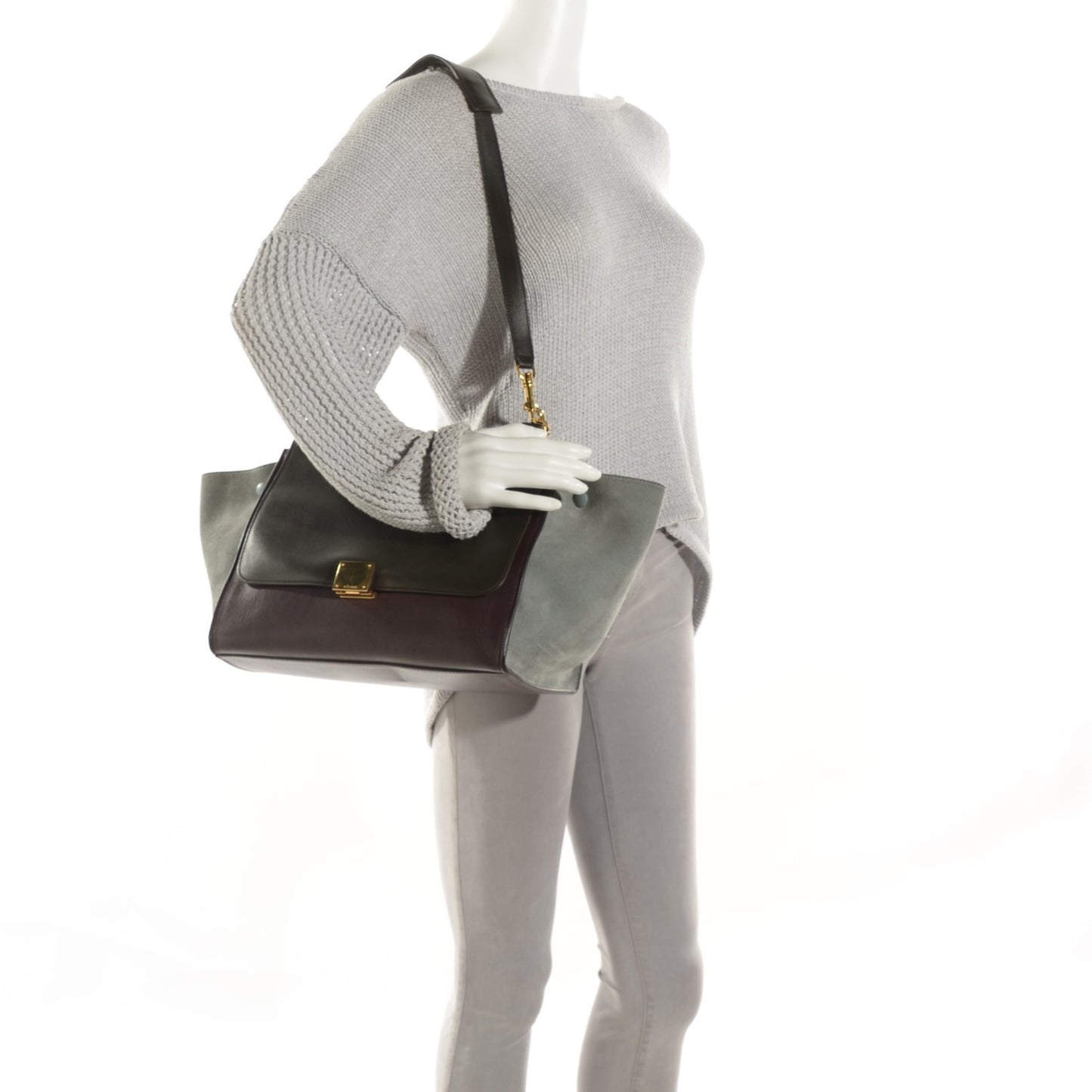 Smooth Calfskin Suede Medium Tri-Color Trapeze Dark Grey