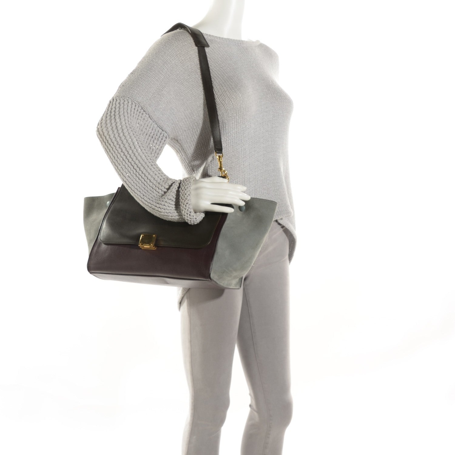 Celine Smooth Calfskin Suede Medium Tri-Color Trapeze Dark Grey 2 of 8