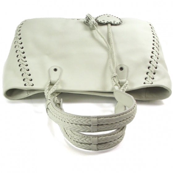 Leather Stitched Shopping Tote White