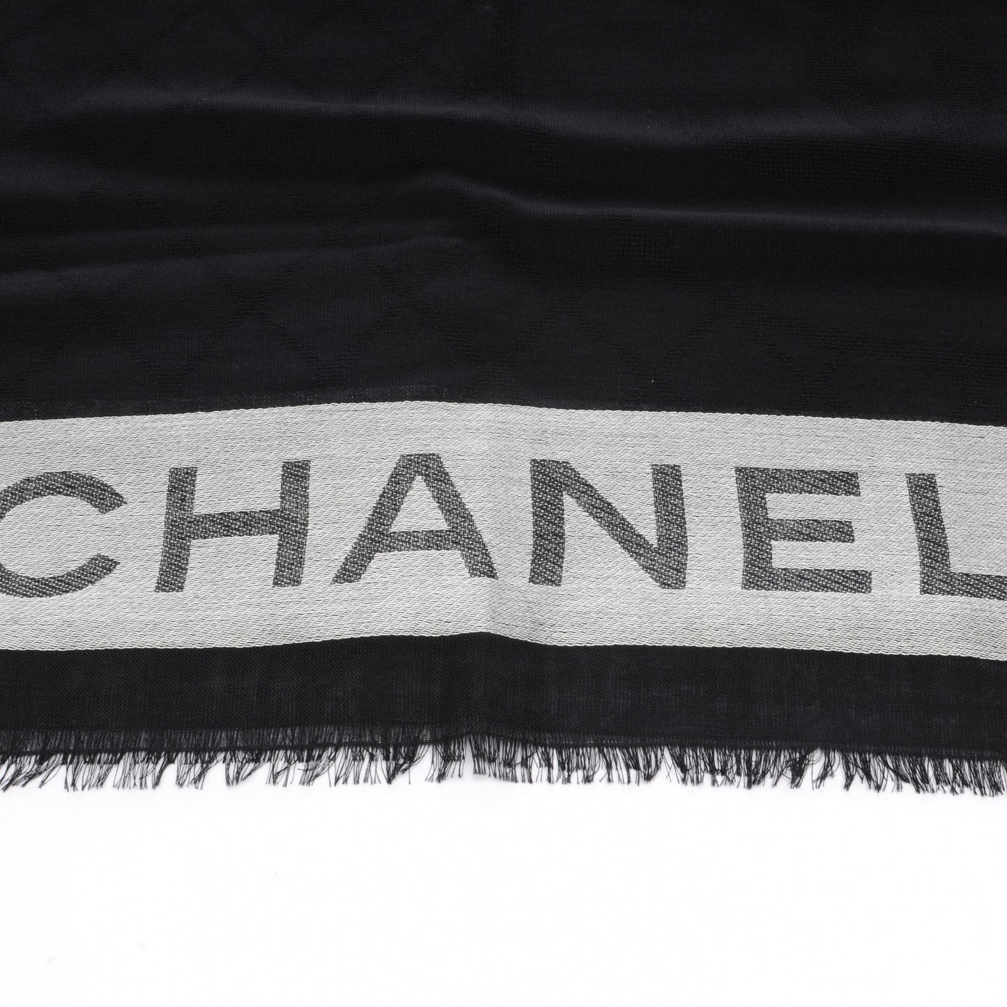 Wool Cashmere Silk CC Scarf Shawl Black White