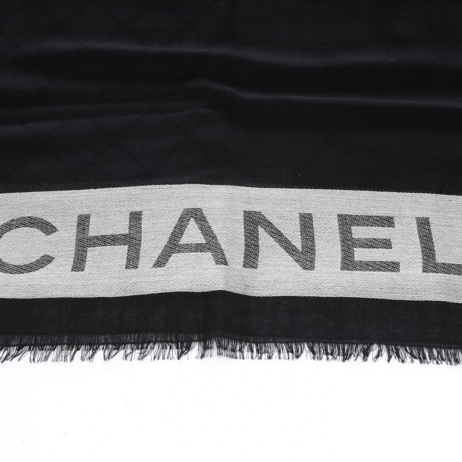 Chanel Wool Cashmere Silk CC Scarf Shawl Black White 1 of 8