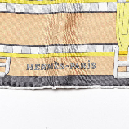 Hermes Silk Sangles En Zigzag Scarf 90 Turquoise Beige Gris 3 of 5