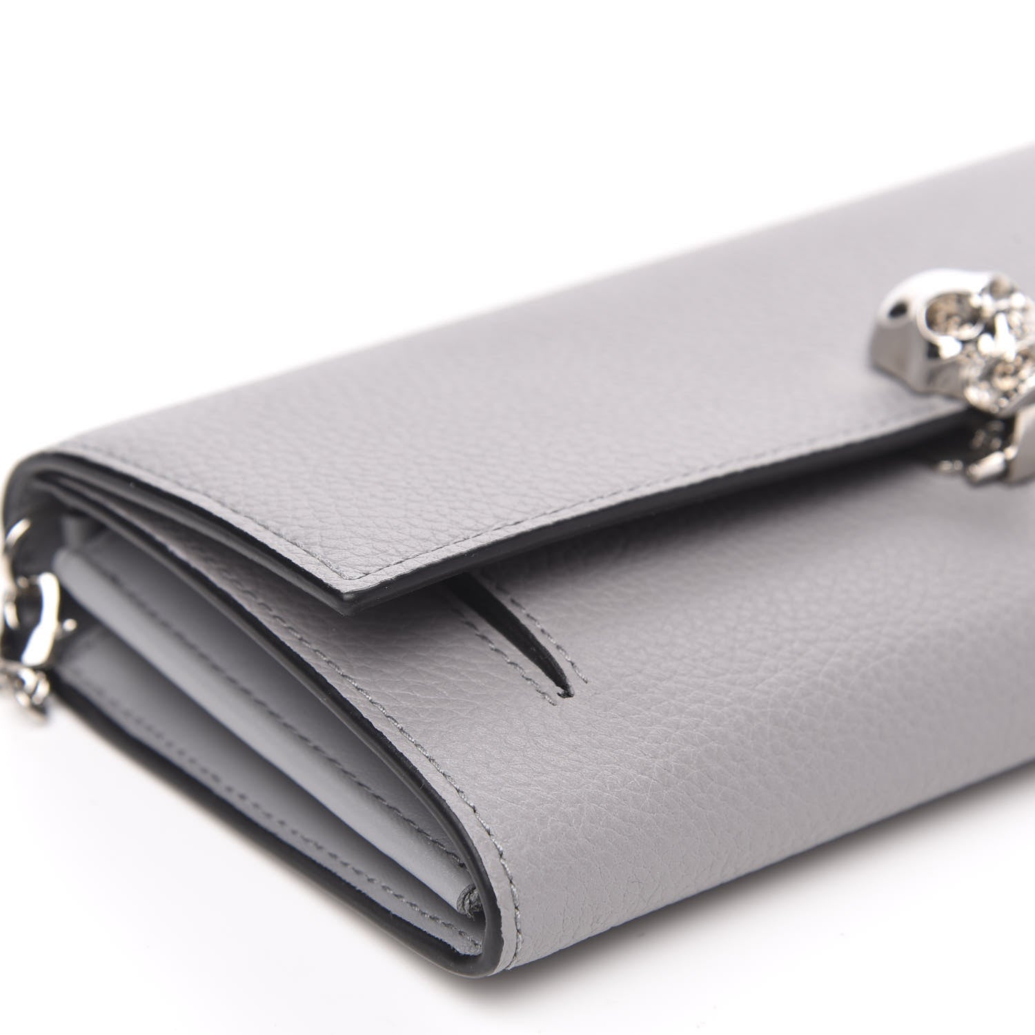 Alexander McQueen Pebbled Calfskin Skull Wallet on Chain Grey 7 of 9