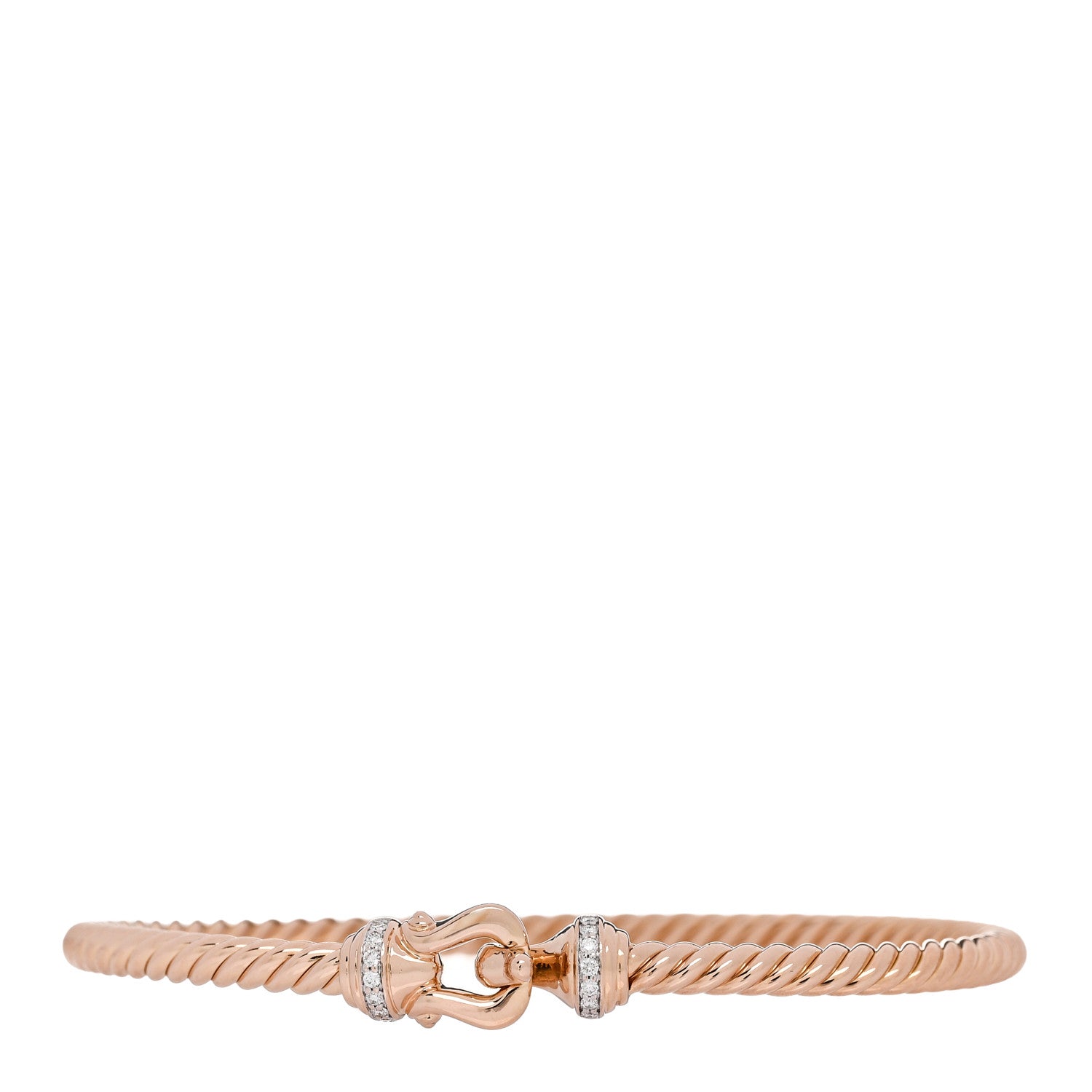David Yurman 18K Rose Gold Diamond 3.5mm Buckle Cablespira Bracelet 1 of 3