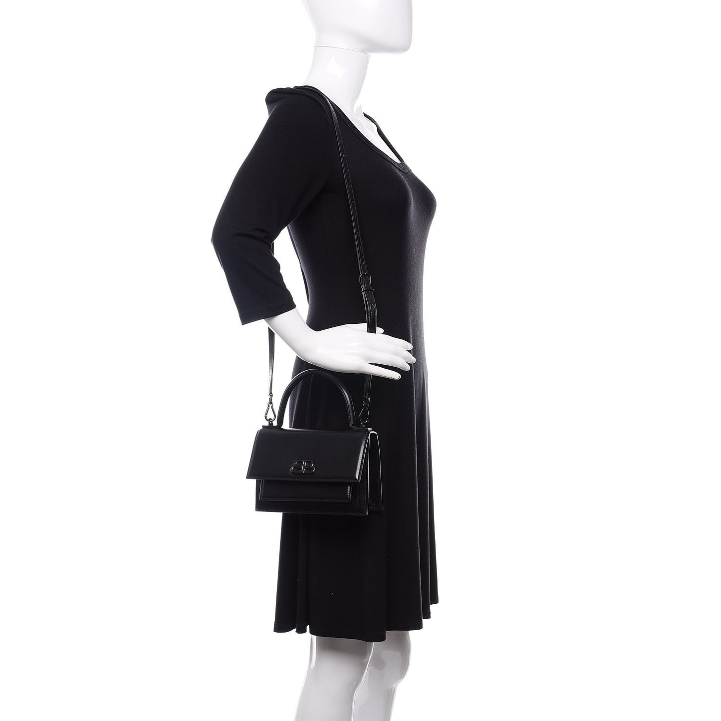 Box Calfskin Monochrome XS Sharp Top Handle Bag Black