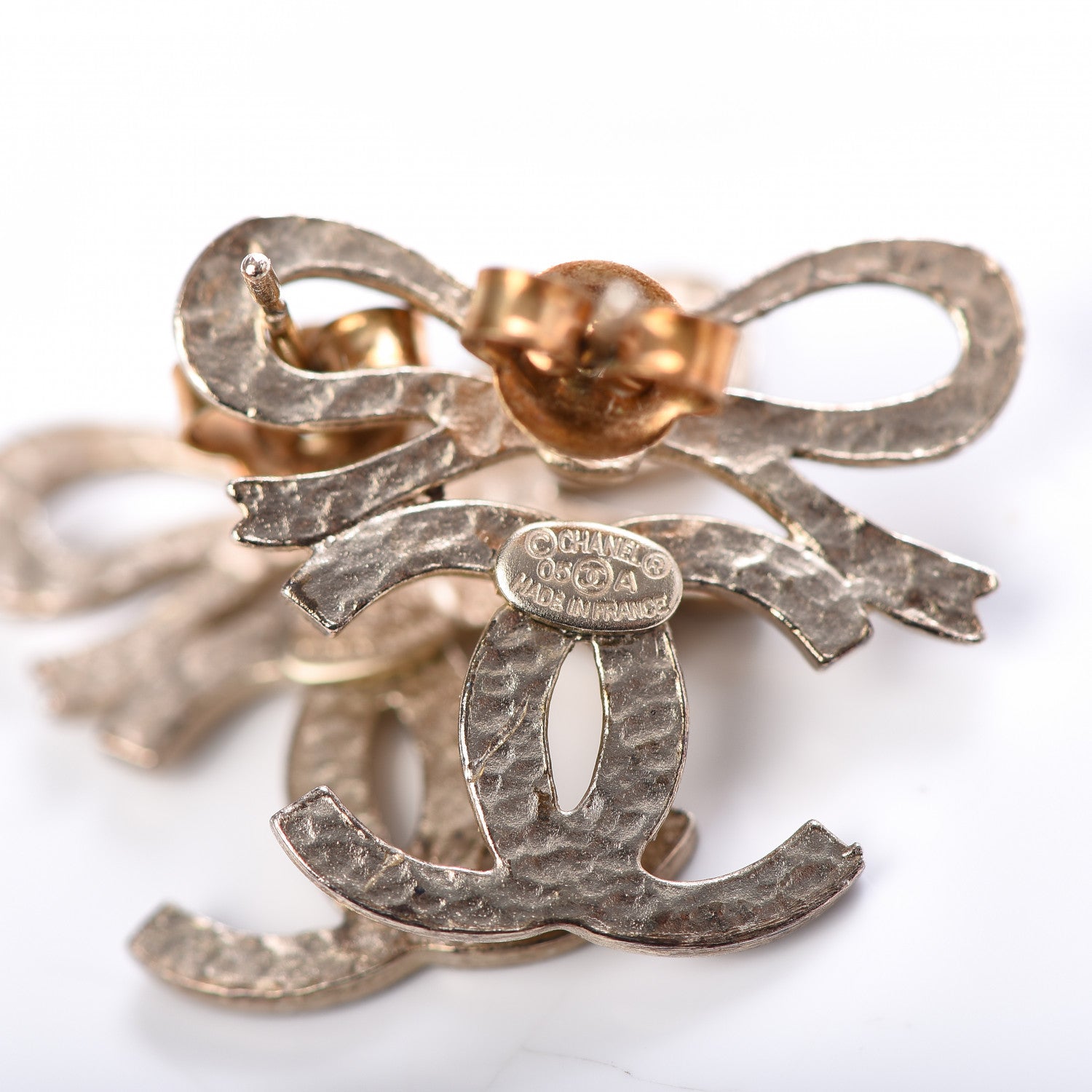 Chanel CC Bow Tie Earrings Gold 4 of 4