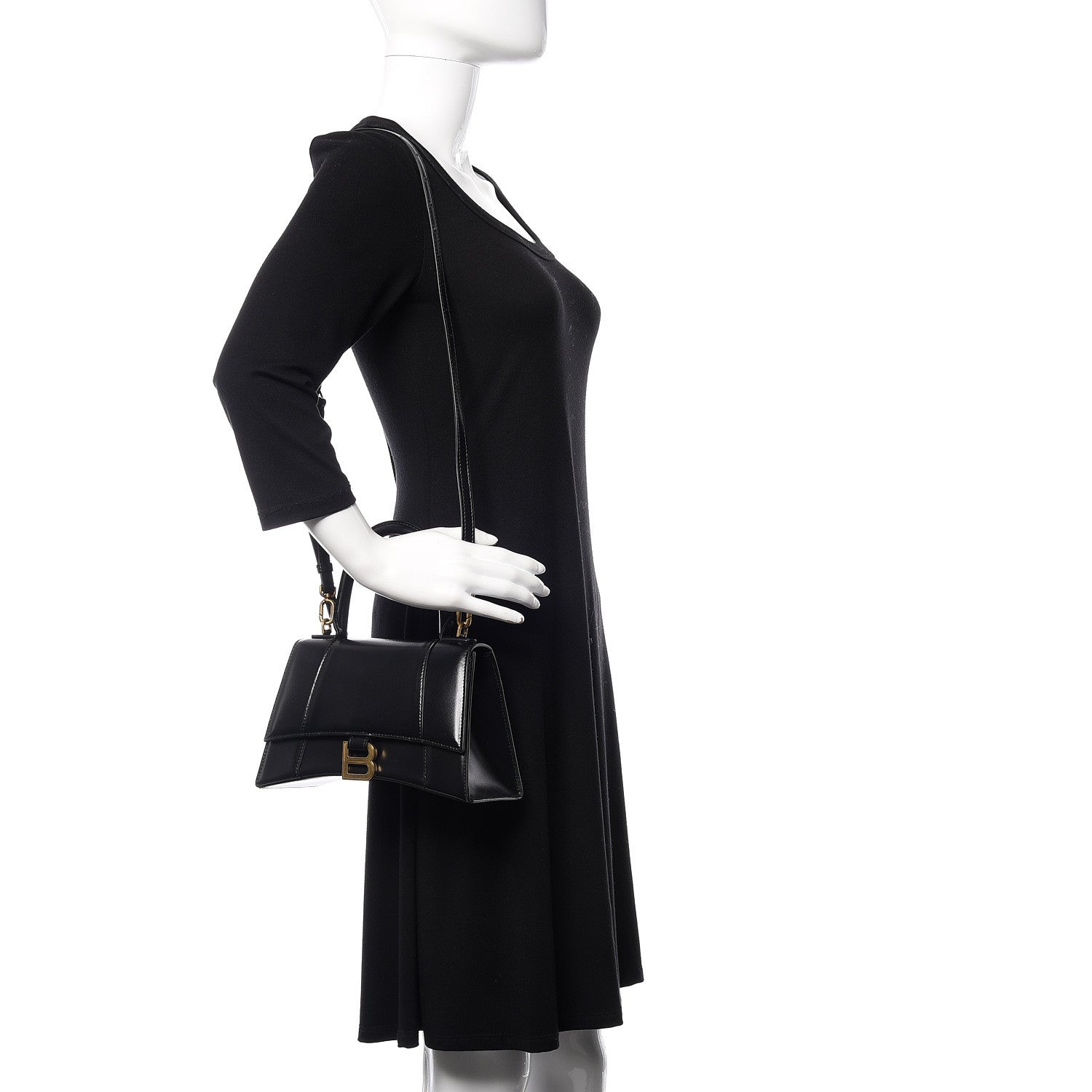 Balenciaga Shiny Box Calfskin Small Hourglass Top Handle Bag Black 2 of 10