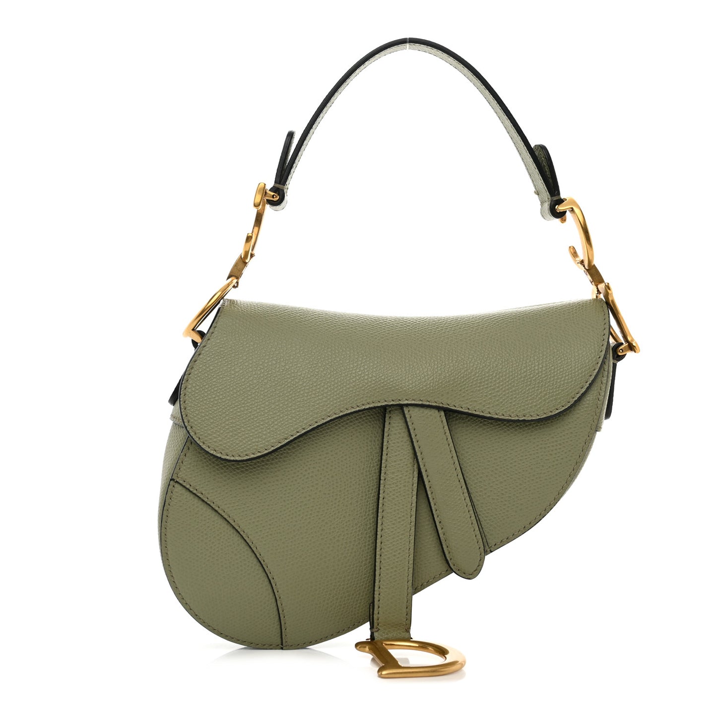 Grained Calfskin Mini Saddle Bag Green