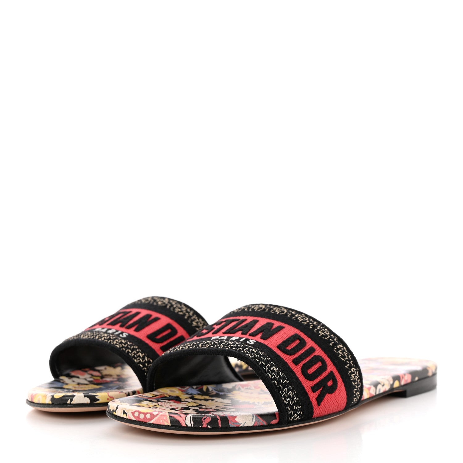 Christian Dior Canvas Toile de Jouy Pop Embroidered Dway Flat Slide Sandals 37 Black Multicolor 3 of 10