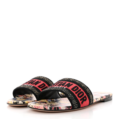 Christian Dior Canvas Toile de Jouy Pop Embroidered Dway Flat Slide Sandals 37 Black Multicolor 3 of 10