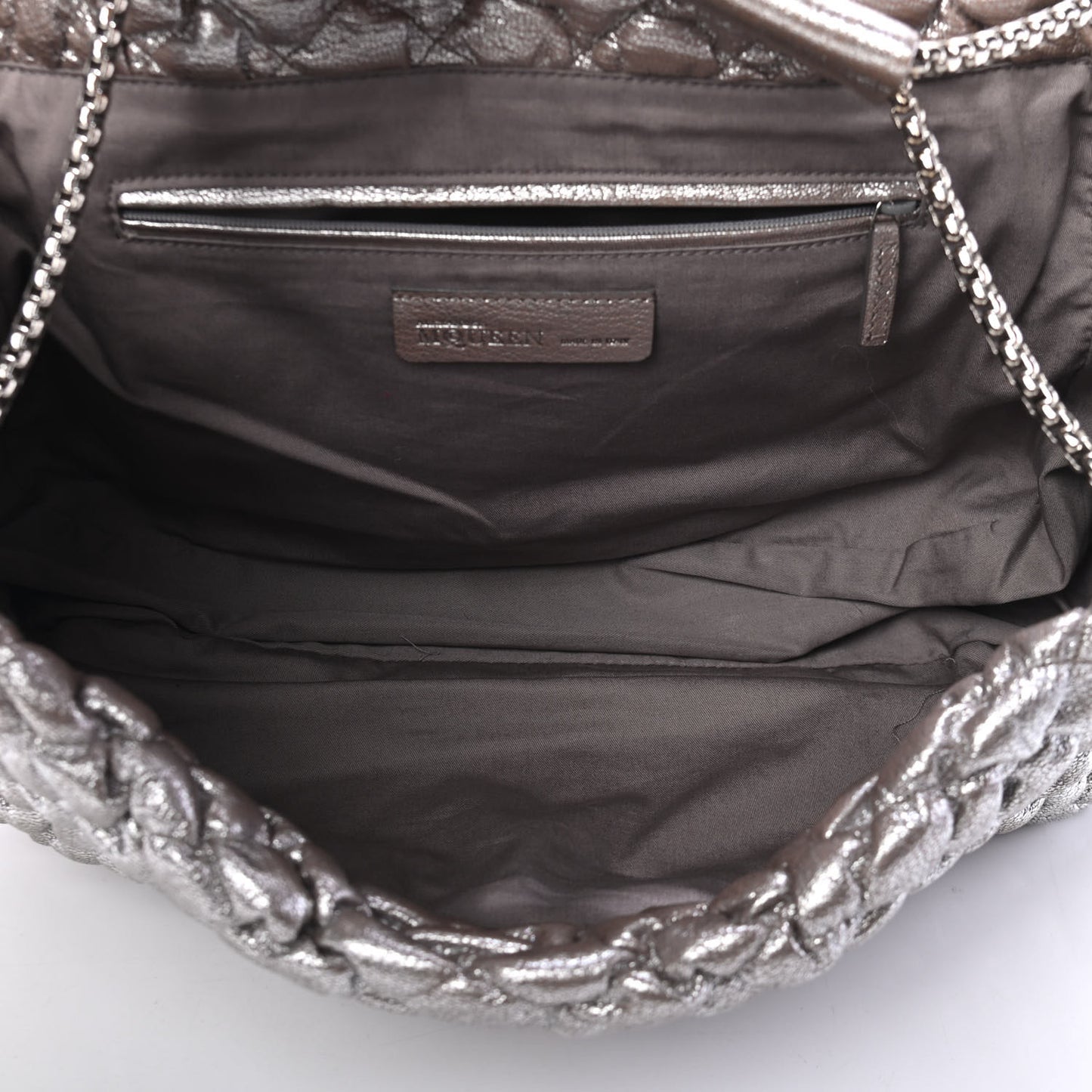 Grained Goatskin Quilted Shoulder Bag Pewter