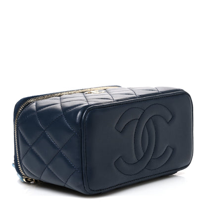 Chanel Lambskin Quilted Small Top Handle Vanity Case With Chain Dark Blue Light Blue 4 of 10