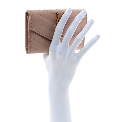 Saint Laurent Grain De Poudre Matelasse Chevron Small Monogram Envelope Wallet Pale Pink 2 of 8