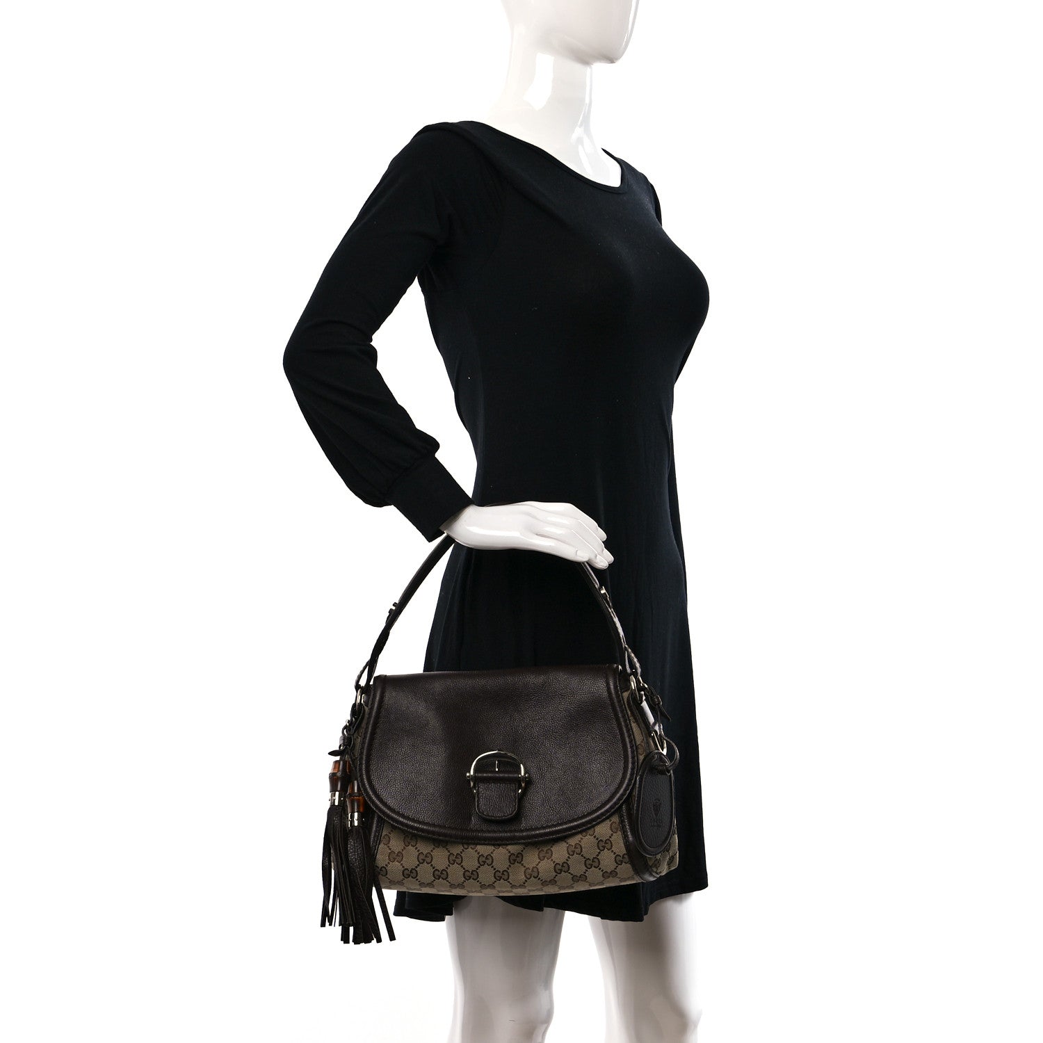 Gucci Monogram Medium Techno Horsebit Shoulder Flap Bag Dark Brown 2 of 9