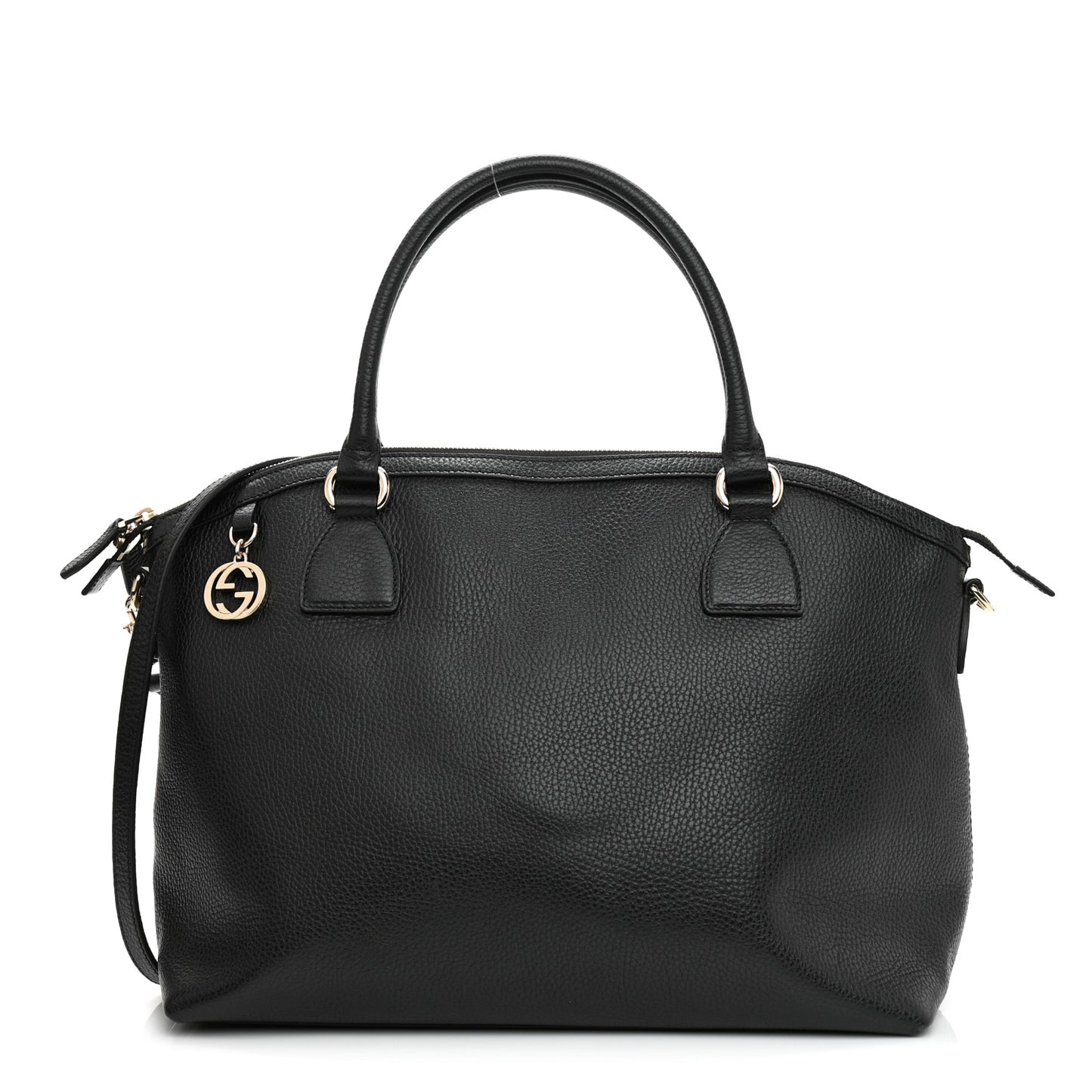 Dollar Calfskin Large GG Charm Dome Satchel Tote Black