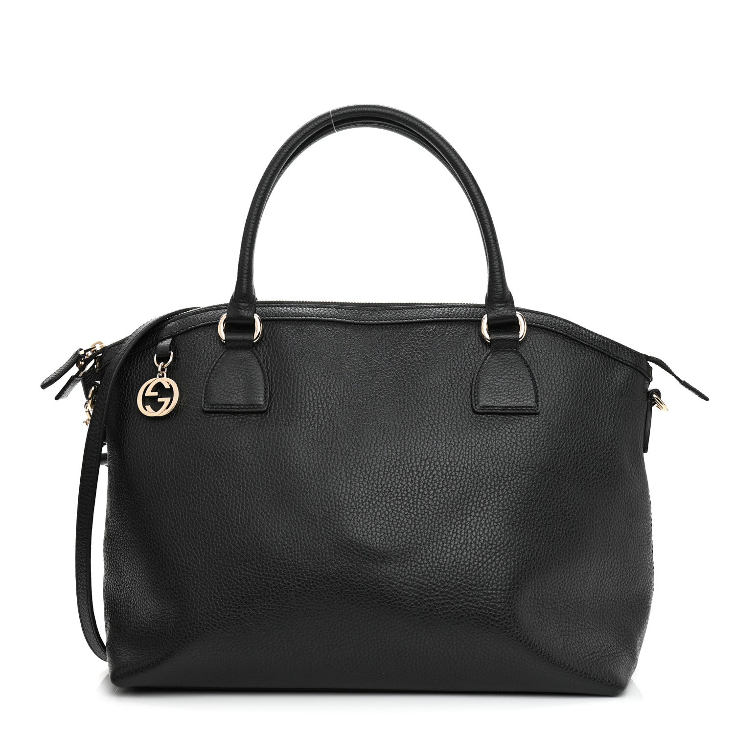 Gucci Dollar Calfskin Large GG Charm Dome Satchel Tote Black 1 of 8
