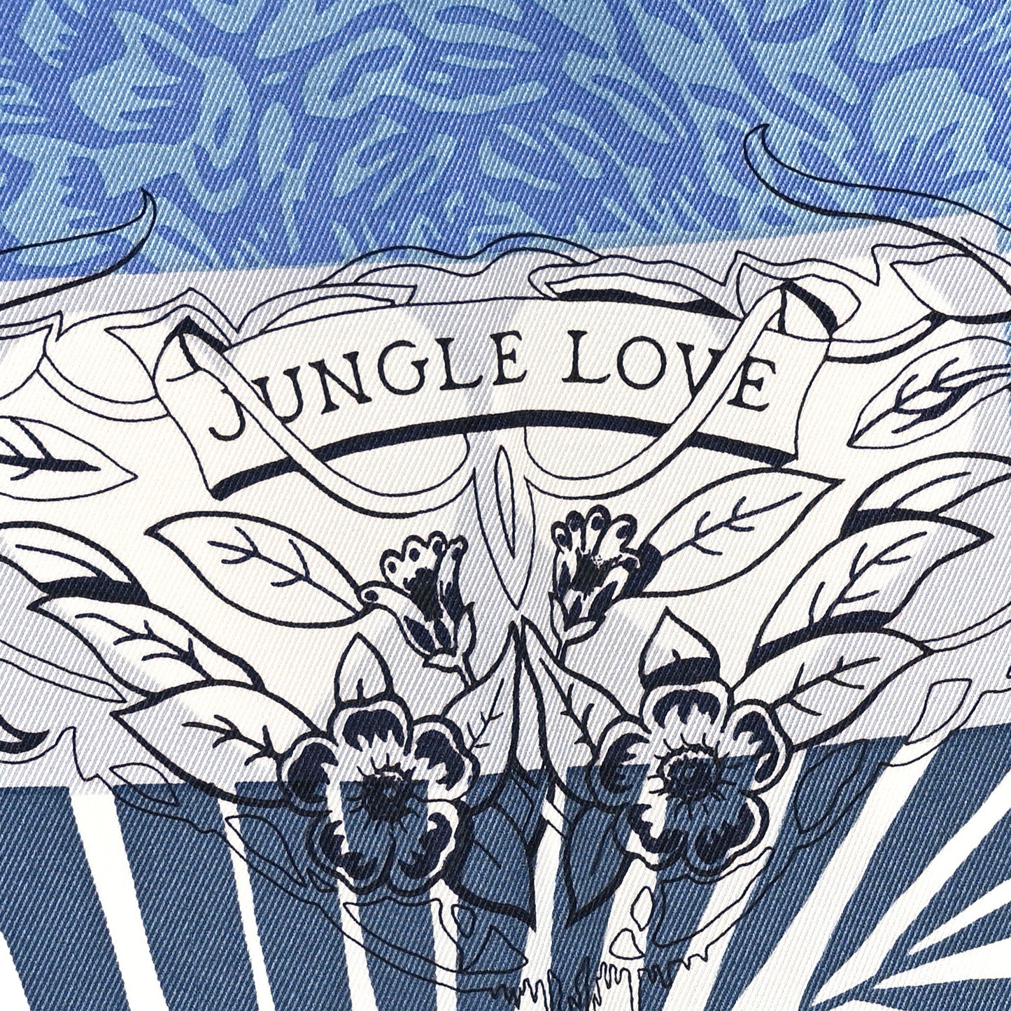 Silk Jungle Love Tampon Scarf 70 Bleu Jean White