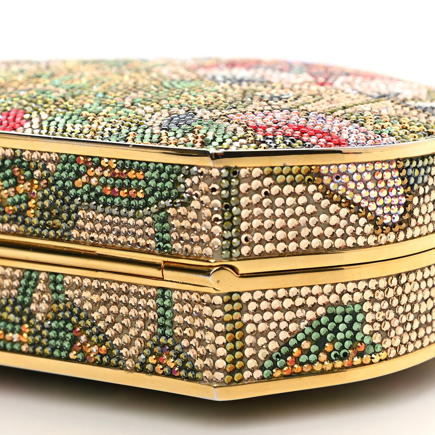 Judith Leiber Swarovski Crystal Flower Minaudiere Clutch Gold 8 of 10