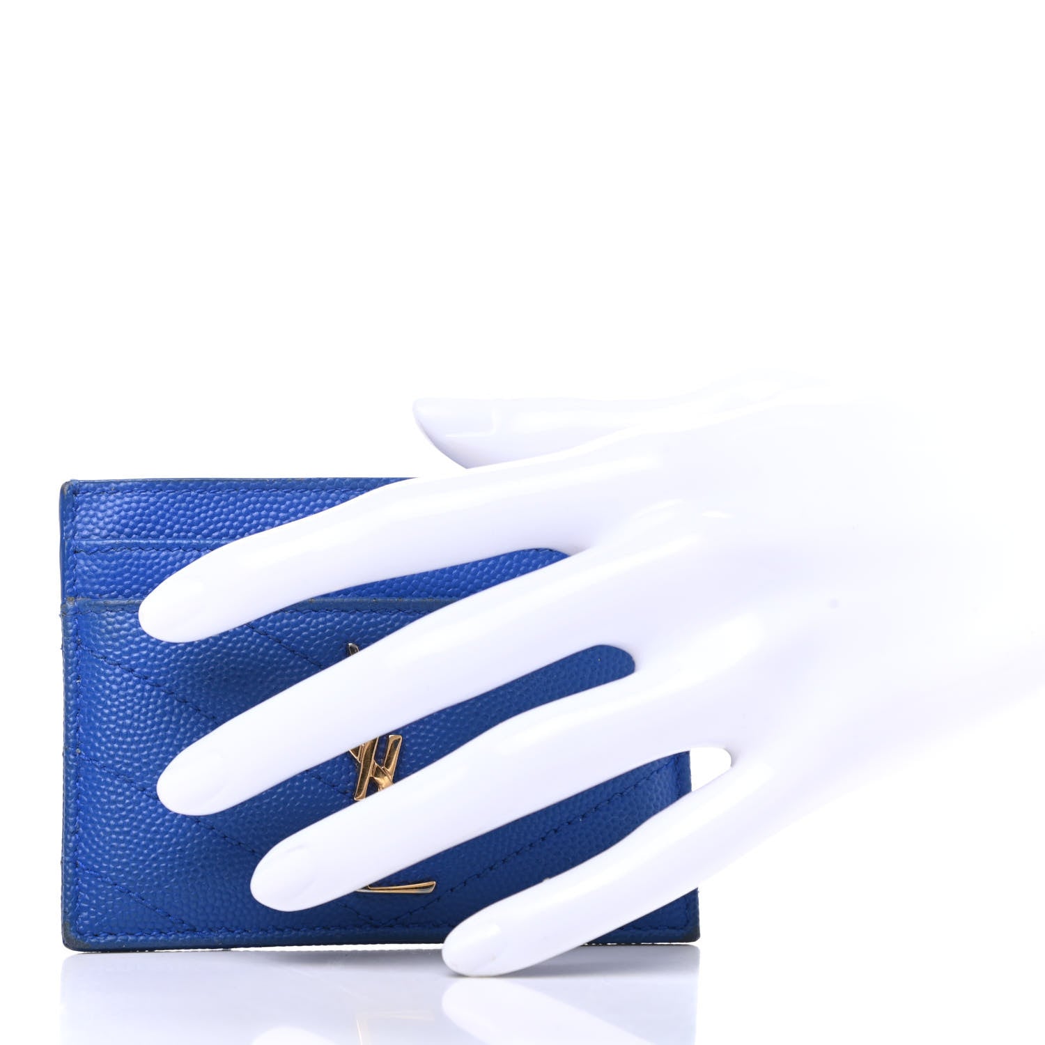 Saint Laurent Grain De Poudre Matelasse Monogram Credit Card Case Blue Majorelle 2 of 8