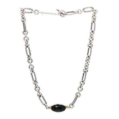 David Yurman Sterling Silver 18K Yellow Gold Black Onyx Figaro Chain Station Necklace 3 of 4