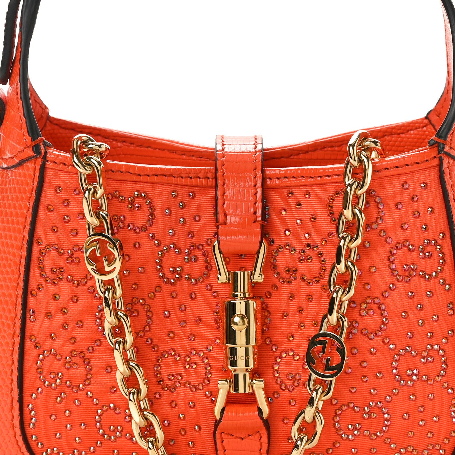 Gucci Canvas Lizard Crystal GG Monogram Mini Jackie 1961 Orange 7 of 9