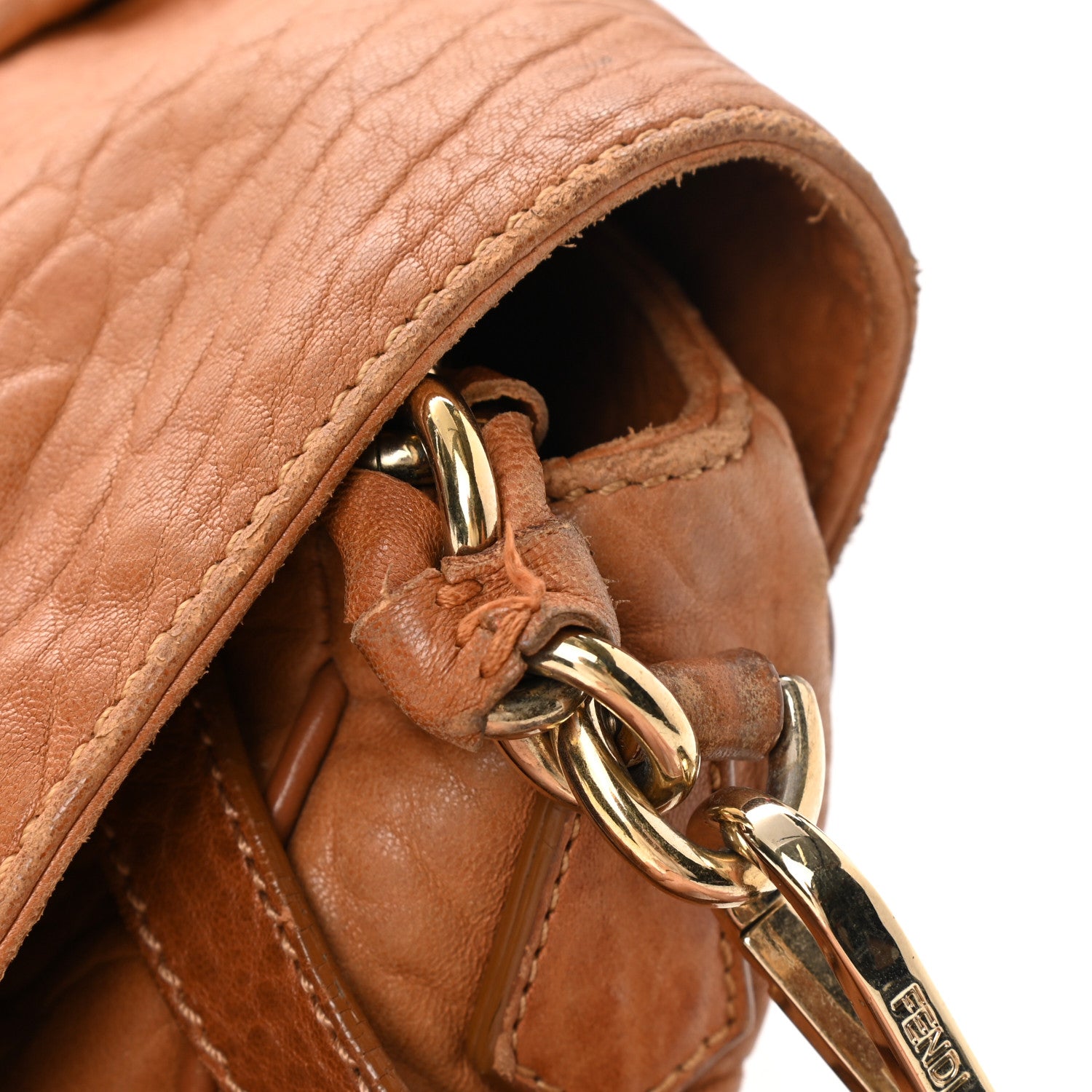 Fendi Crinkled Lambskin Mia Shoulder Flap Camel 18 of 22