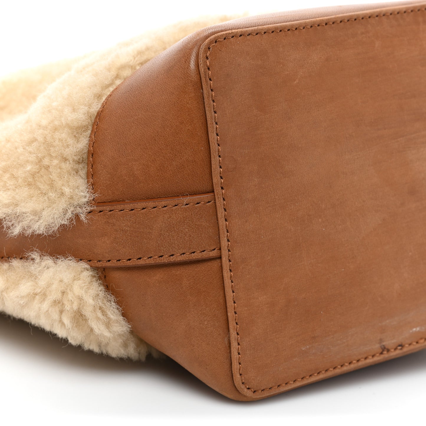 Shearling Calfskin Small Emmanuelle Bucket Bag Natural Beige