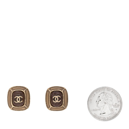 Chanel Resin CC Square Earrings Gold Brown 2 of 4