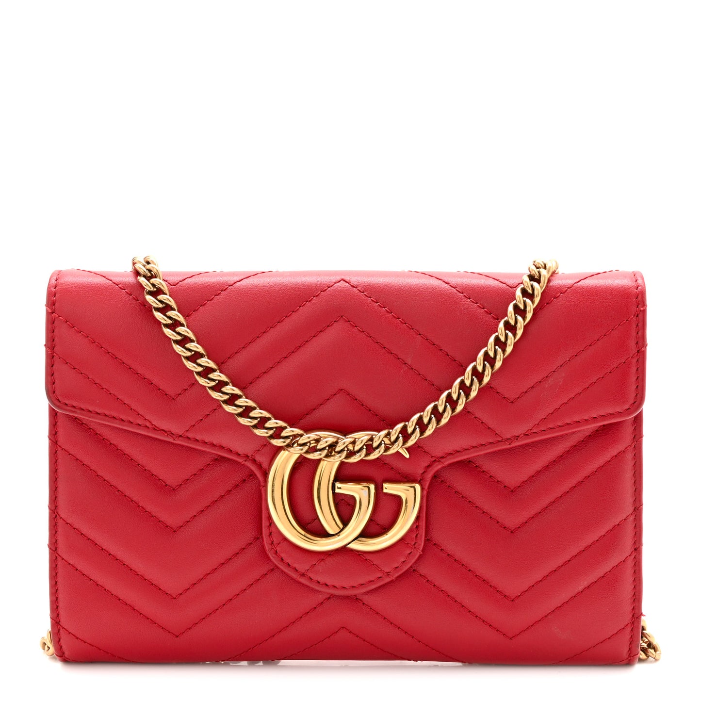 Calfskin Matelasse Mini GG Marmont Chain Wallet Hibiscus Red