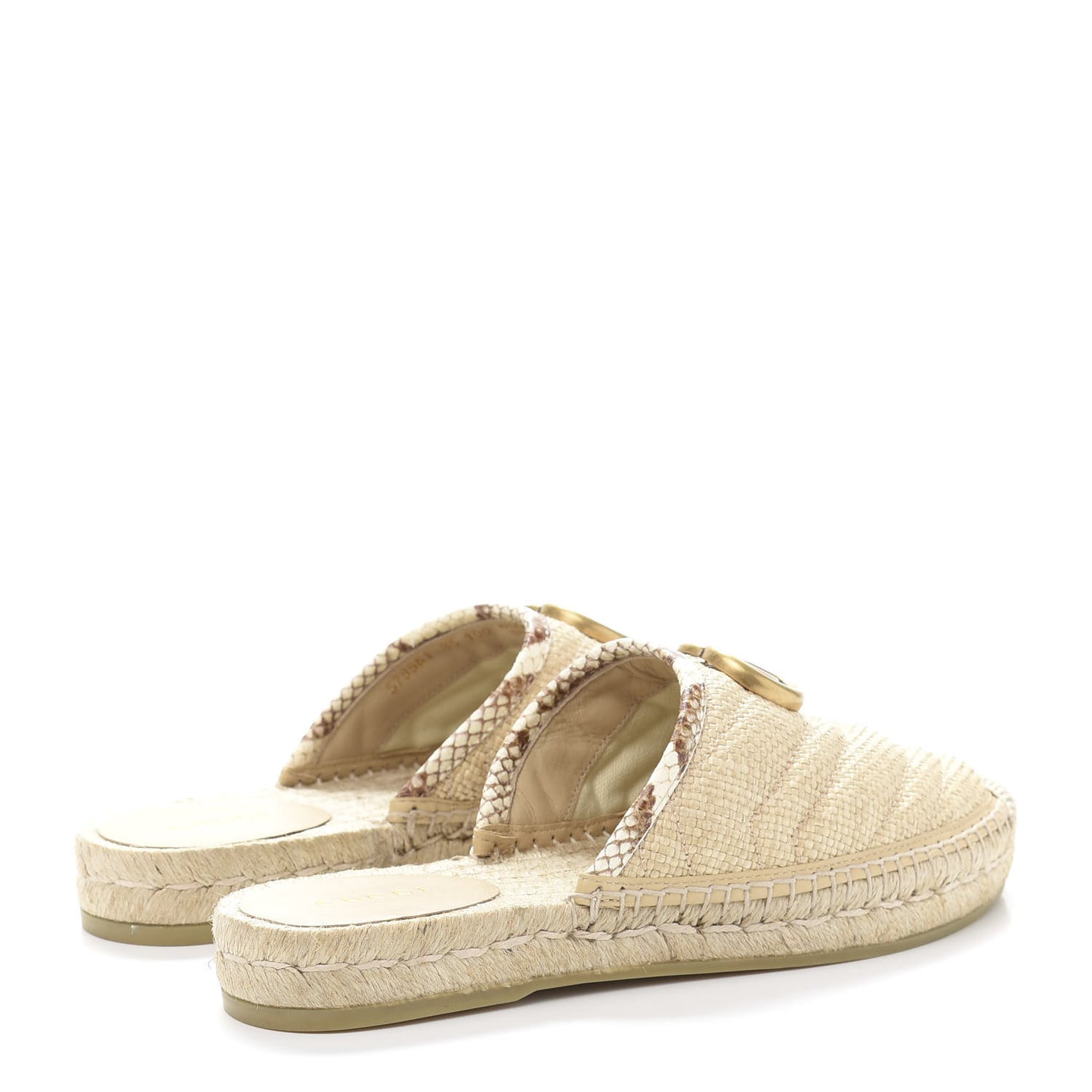 Straw Elaphe Matelasse GG Marmont Espadrille Slippers 35 Natural Cream Brown
